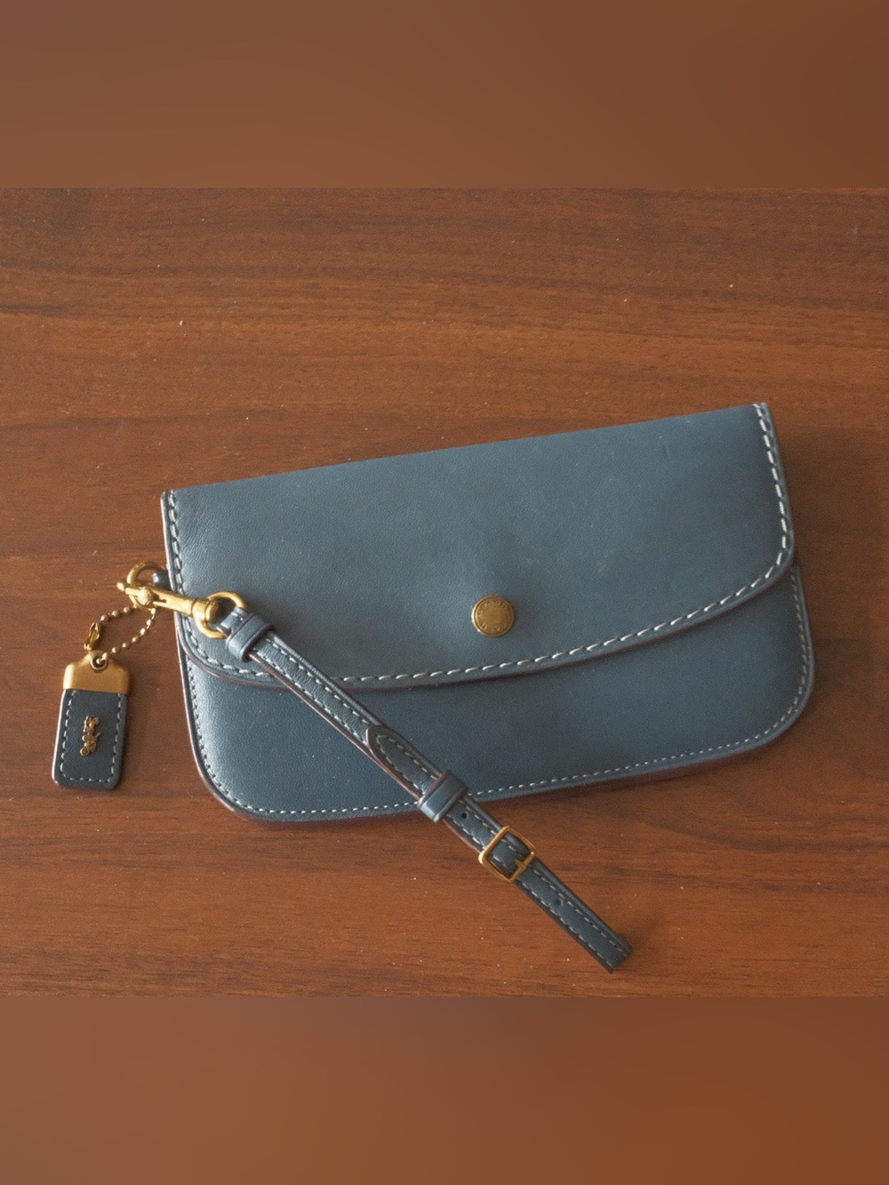 Coach 1941 Leather Wristlet Clutch in Slate Blue with Gold Hardware